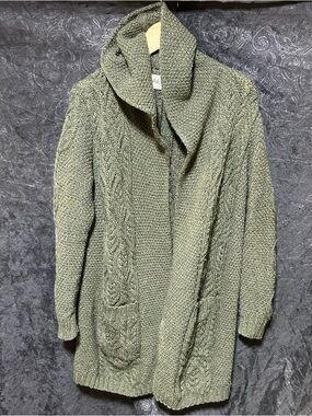 NWOT! Cozy M Olive Cable Knit SAOL Women's Sweater Cardigan hooded